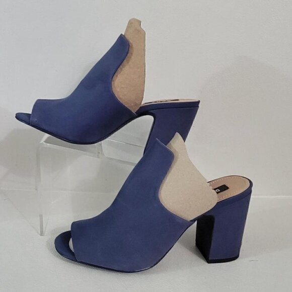 DKNY Womens Hester Fabric Peep Toe Mules, Blue Suede Heels - Picture 2 of 10